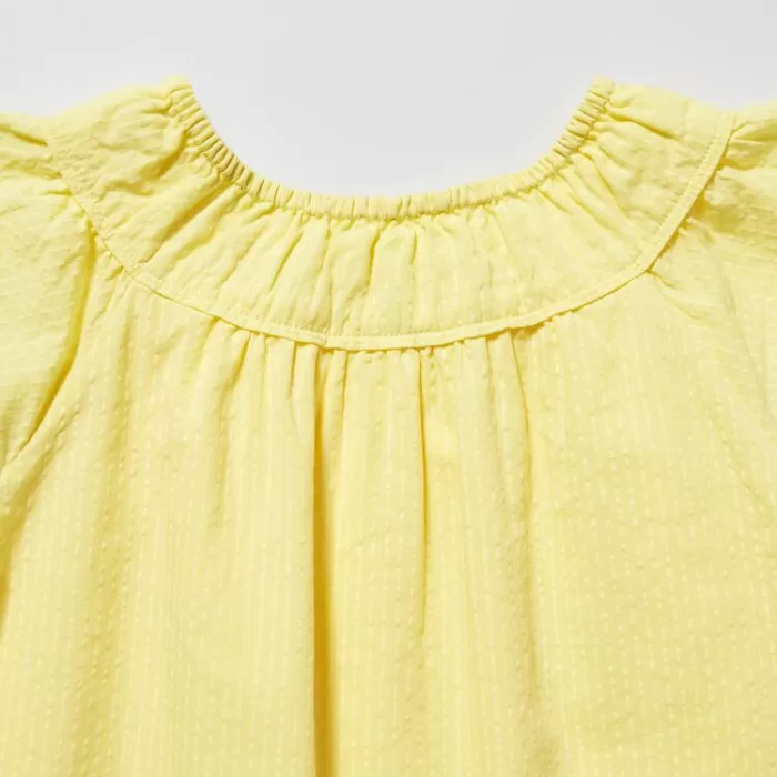 Uniqlo Seersucker Gathered Short Sleeved Dress Kids Yellow