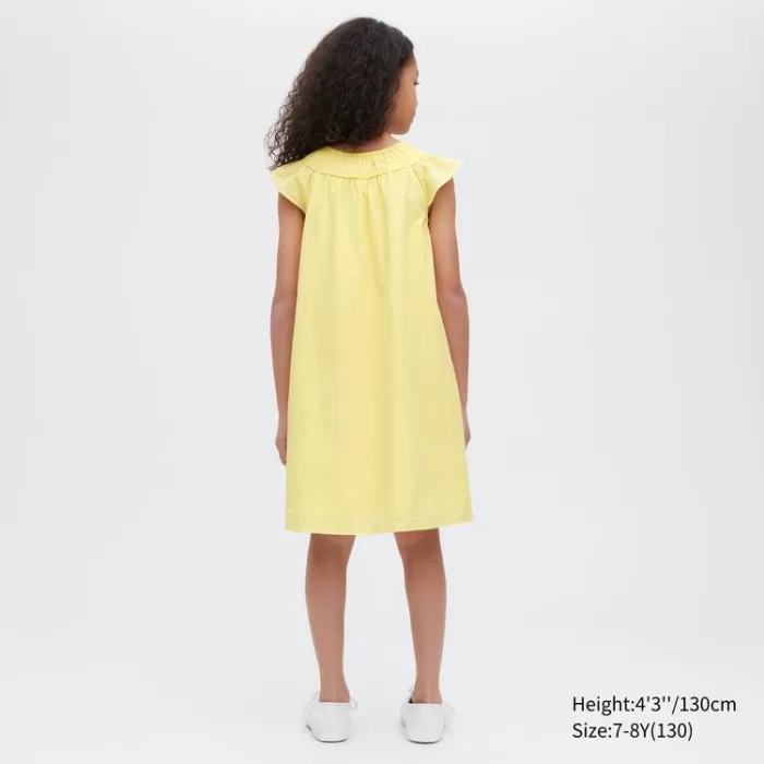 Uniqlo Seersucker Gathered Short Sleeved Dress Kids Yellow