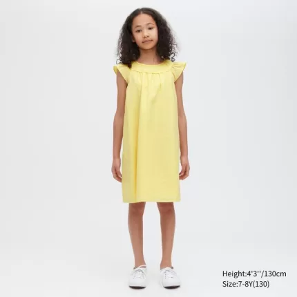 Uniqlo Seersucker Gathered Short Sleeved Dress Kids Yellow