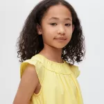 Uniqlo Seersucker Gathered Short Sleeved Dress Kids Yellow