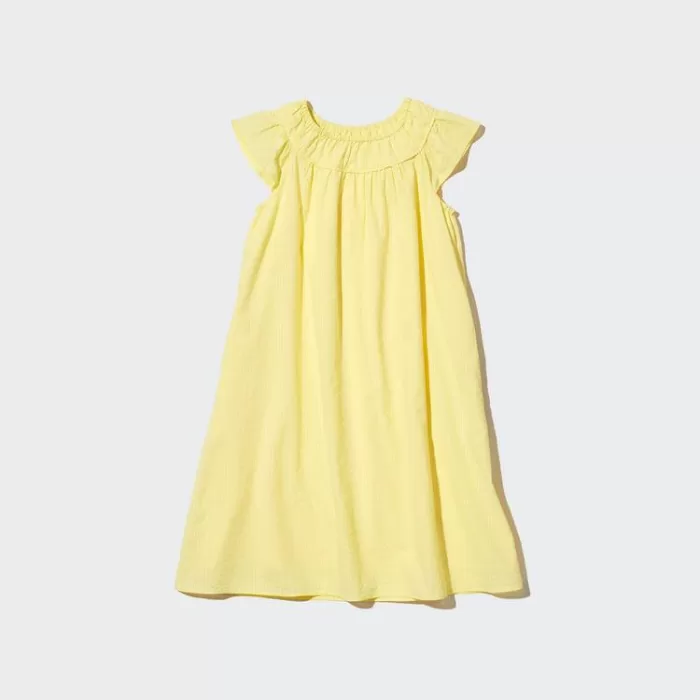 Uniqlo Seersucker Gathered Short Sleeved Dress Kids Yellow