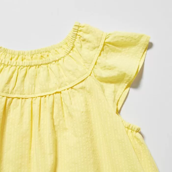 Uniqlo Seersucker Gathered Short Sleeved Dress Kids Yellow