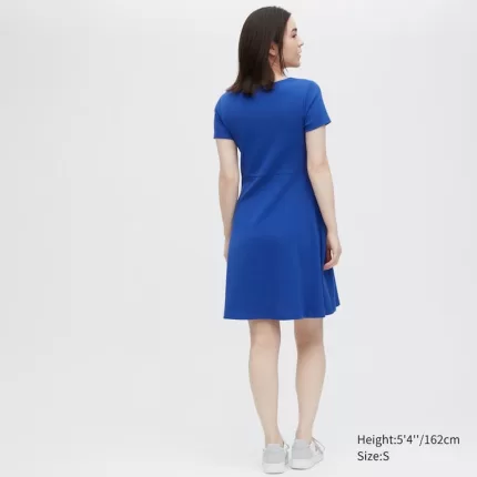 Uniqlo Short Sleeved Flared Dress Women Blue