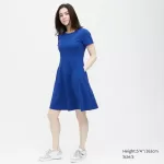 Uniqlo Short Sleeved Flared Dress Women Blue