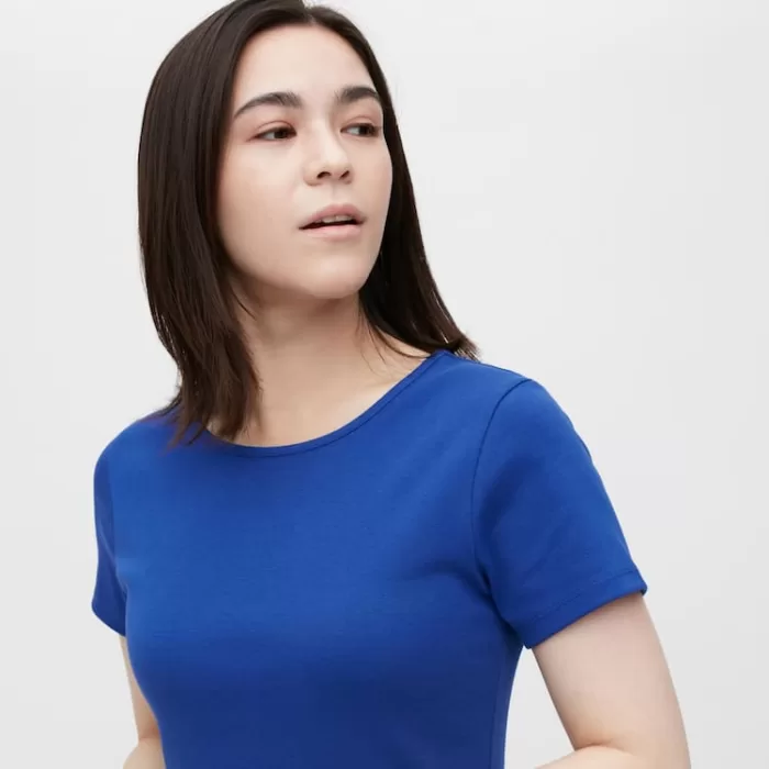 Uniqlo Short Sleeved Flared Dress Women Blue