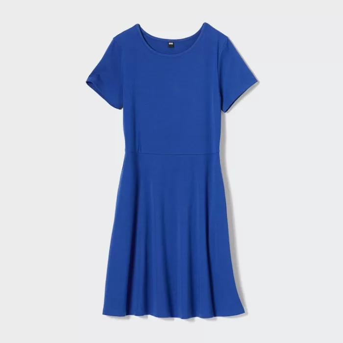 Uniqlo Short Sleeved Flared Dress Women Blue