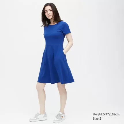 Uniqlo Short Sleeved Flared Dress Women Blue