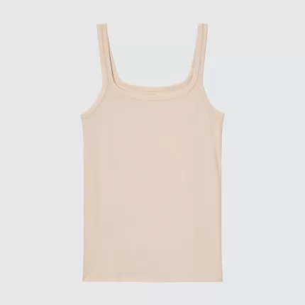 Uniqlo Silk Blend Airism Ribbed Sleeveless Vest Women Beige