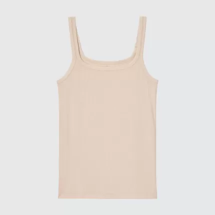 Uniqlo Silk Blend Airism Ribbed Sleeveless Women’s Tops Beige