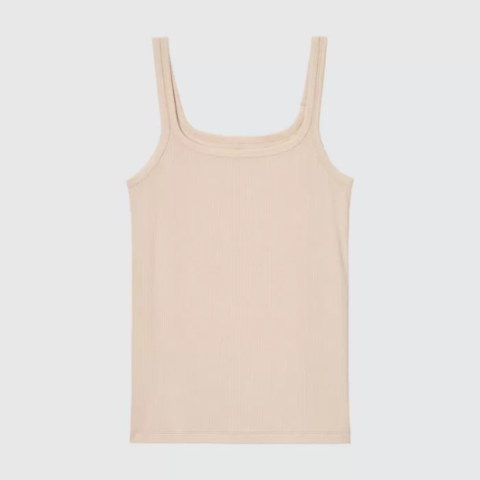 Uniqlo Silk Blend Airism Ribbed Sleeveless Women’s Tops Beige