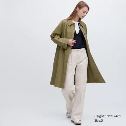 Uniqlo Single Breasted Women’s Coats Olive Green