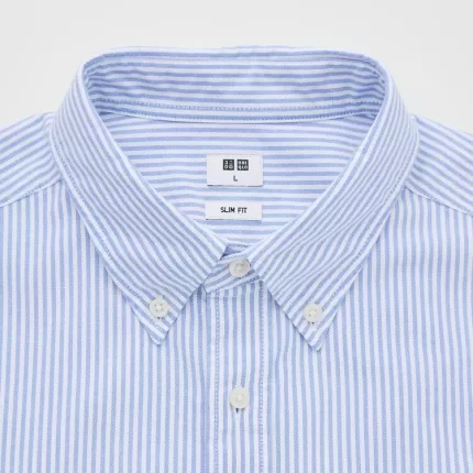 Uniqlo Slim Fit Striped Oxford Shirt (Button-down Collar) Men Blue