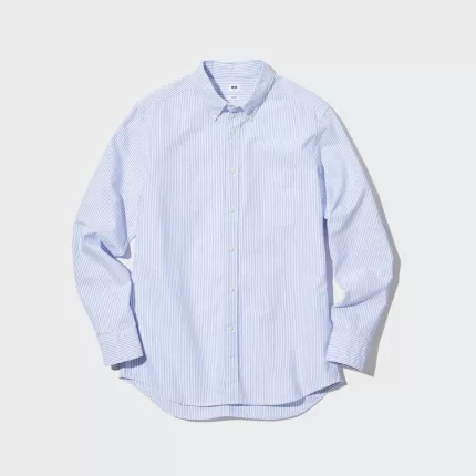 Uniqlo Slim Fit Striped Oxford Shirt (Button-down Collar) Men Blue