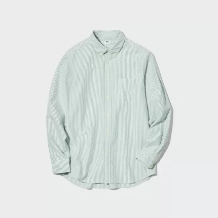 Uniqlo Slim Fit Striped Oxford Shirt (Button-down Collar) Men’s Green