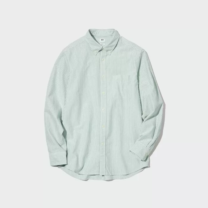 Uniqlo Slim Fit Striped Oxford Shirt (Button-down Collar) Men’s Green