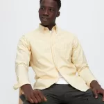 Uniqlo Slim Fit Striped Oxford Shirt Men Yellow