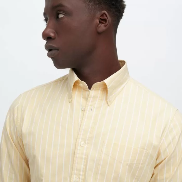 Uniqlo Slim Fit Striped Oxford Shirt Men Yellow