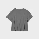 Uniqlo Slub Cotton Cropped Short Sleeved T-shirt Women Grey