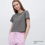 Uniqlo Slub Cotton Cropped Short Sleeved T-shirt Women Grey