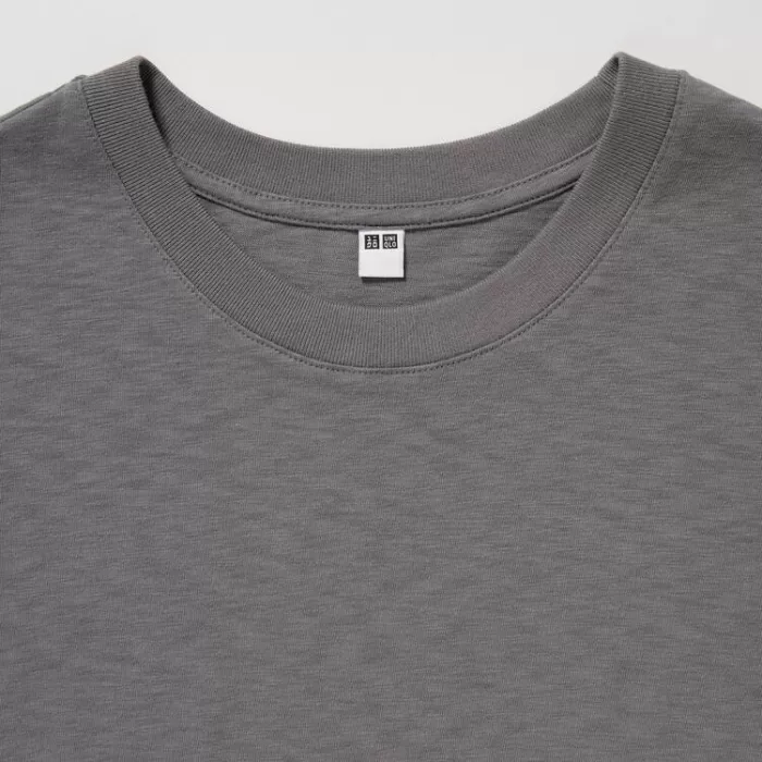 Uniqlo Slub Cotton Cropped Short Sleeved T-shirt Women Grey