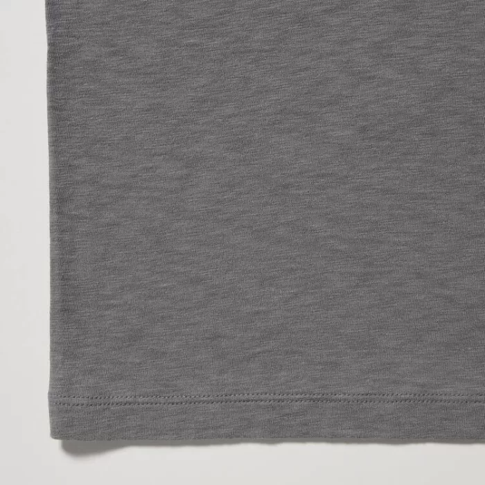 Uniqlo Slub Cotton Cropped Short Sleeved T-shirt Women Grey