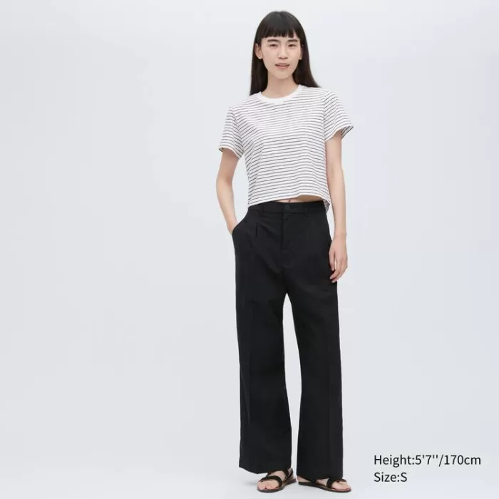 Uniqlo Slub Jersey Cropped Striped Short Sleeved T-Shirt Women White Black