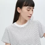 Uniqlo Slub Jersey Cropped Striped Short Sleeved T-Shirt Women White Black