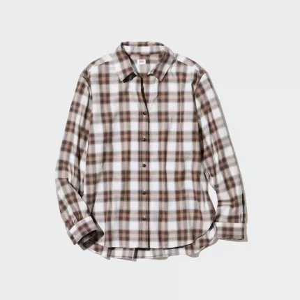 Uniqlo Soft Brushed Checked Long Sleeved Shirts Women Brown