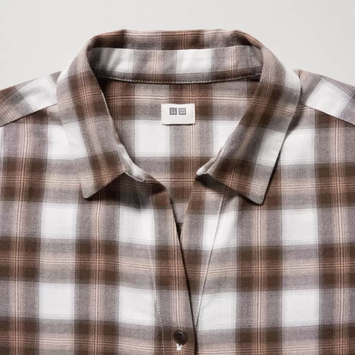 Uniqlo Soft Brushed Checked Long Sleeved Shirts Women Brown