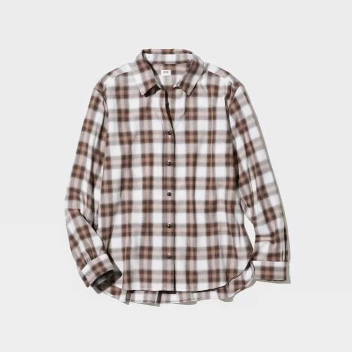 Uniqlo Soft Brushed Checked Long Sleeved Shirts Women Brown