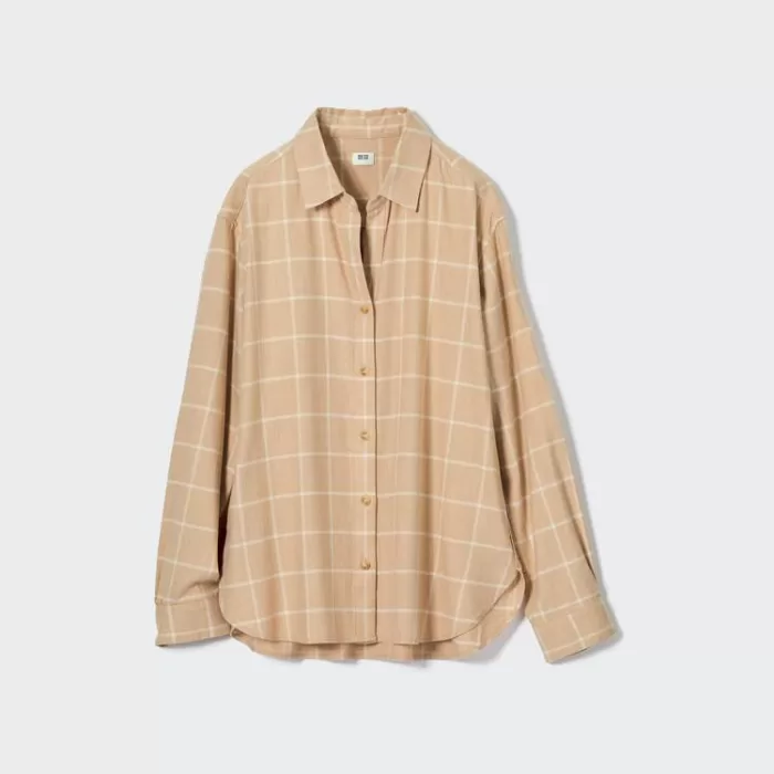 Uniqlo Soft Brushed Checked Long Sleeved Women’s Shirts Beige