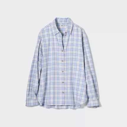 Uniqlo Soft Brushed Checked Long Sleeved Women’s Shirts Light Blue