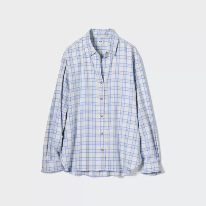 Uniqlo Soft Brushed Checked Long Sleeved Women’s Shirts Light Blue