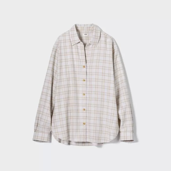 Uniqlo Soft Brushed Checked Long Sleeved Women’s Shirts Light Grey