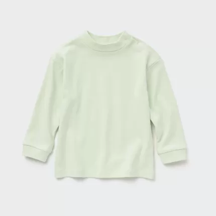 Uniqlo Soft Touch Cotton Mock Neck Long Sleeved Baby T-Shirt Light Green