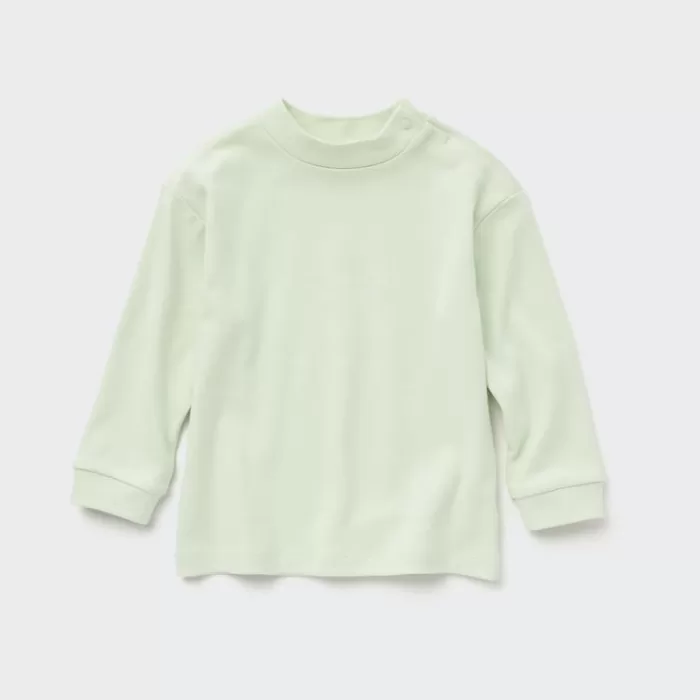 Uniqlo Soft Touch Cotton Mock Neck Long Sleeved Baby T-Shirt Light Green