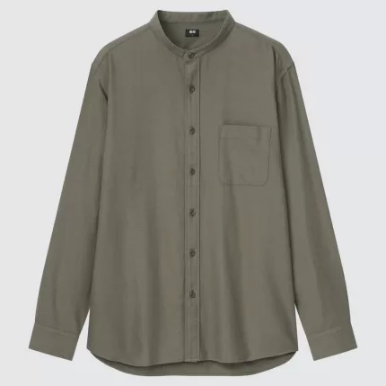 Uniqlo Soft Twill Regular Fit (Grandad Collar) Men’s Shirts Olive Green