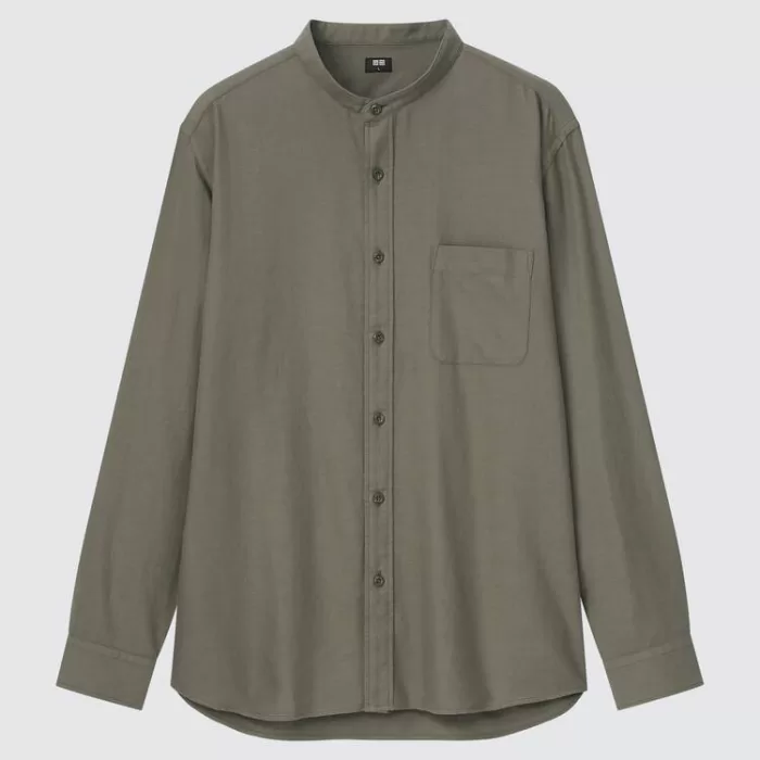 Uniqlo Soft Twill Regular Fit (Grandad Collar) Men’s Shirts Olive Green