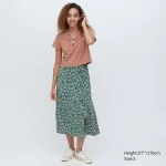 Uniqlo Split Hem Printed Midi Skirt Women Green