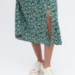 Uniqlo Split Hem Printed Midi Skirt Women Green