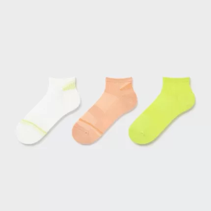 Uniqlo Sports Short Socks (Three Pairs) Women White Orange Green