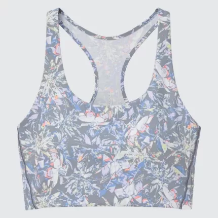 Uniqlo Square Neck Printed Active Wireless Bras Women Grey