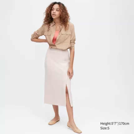 Uniqlo Stretch Double Faced Split Hem Women’s Skirt Beige