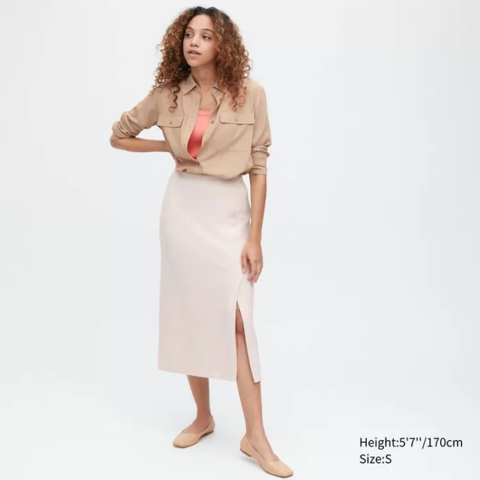 Uniqlo Stretch Double Faced Split Hem Women’s Skirt Beige