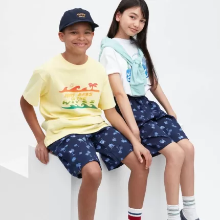 Uniqlo Stretch Printed Easy Shorts Boys Navy Blue