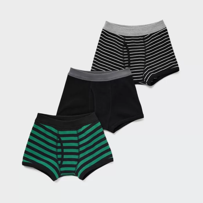 Uniqlo Striped Boxer Underwear (Three Pairs) Boys Black Green Grey