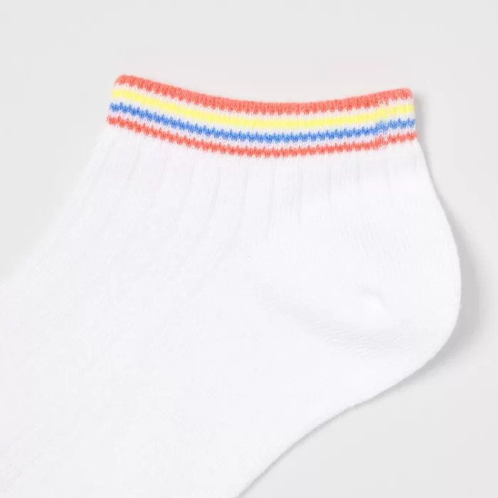 Uniqlo Striped Short Socks (Three Pairs) Kids Light Orange White