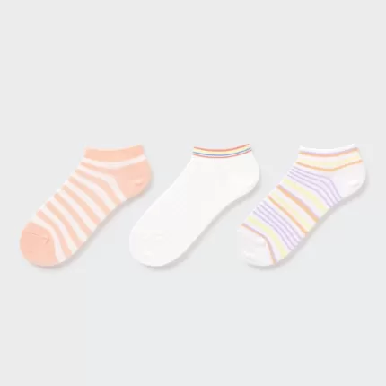 Uniqlo Striped Short Socks (Three Pairs) Kids Light Orange White