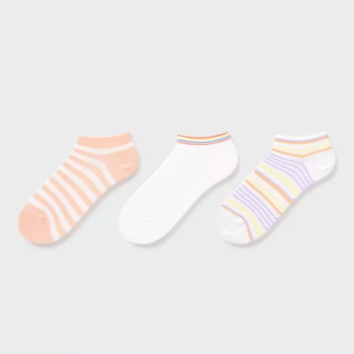 Uniqlo Striped Short Socks (Three Pairs) Kids Light Orange White