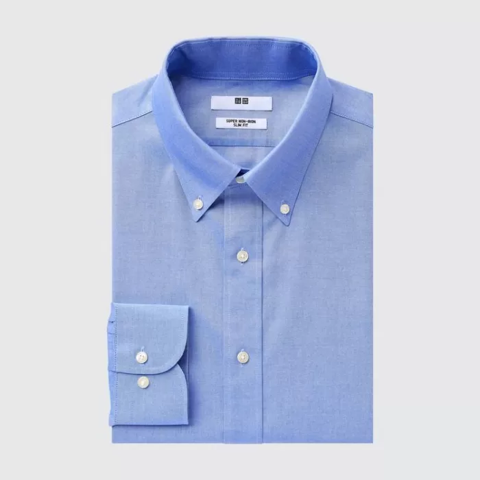 Uniqlo Super Non-iron Slim Fit (Button-down Collar) Men’s Shirts Blue